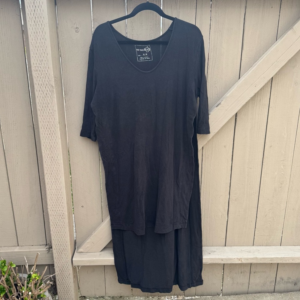 Free People We the Free Black Long Sleeve Side Split Tunic Top